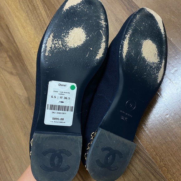 Chanel loafers 💙 Navy Blue, Canvas, Gold chain accents, Size 6.5 - Picture 2 of 6